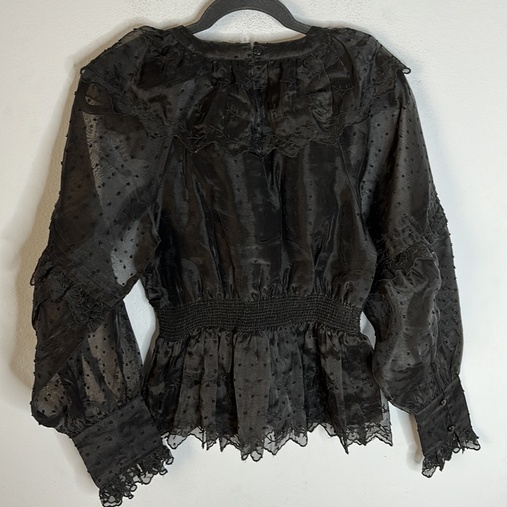 Topshop Dobby Shirred Waist Women's Long Sleeve Blouse Black Size 2 New - Picture 9 of 9